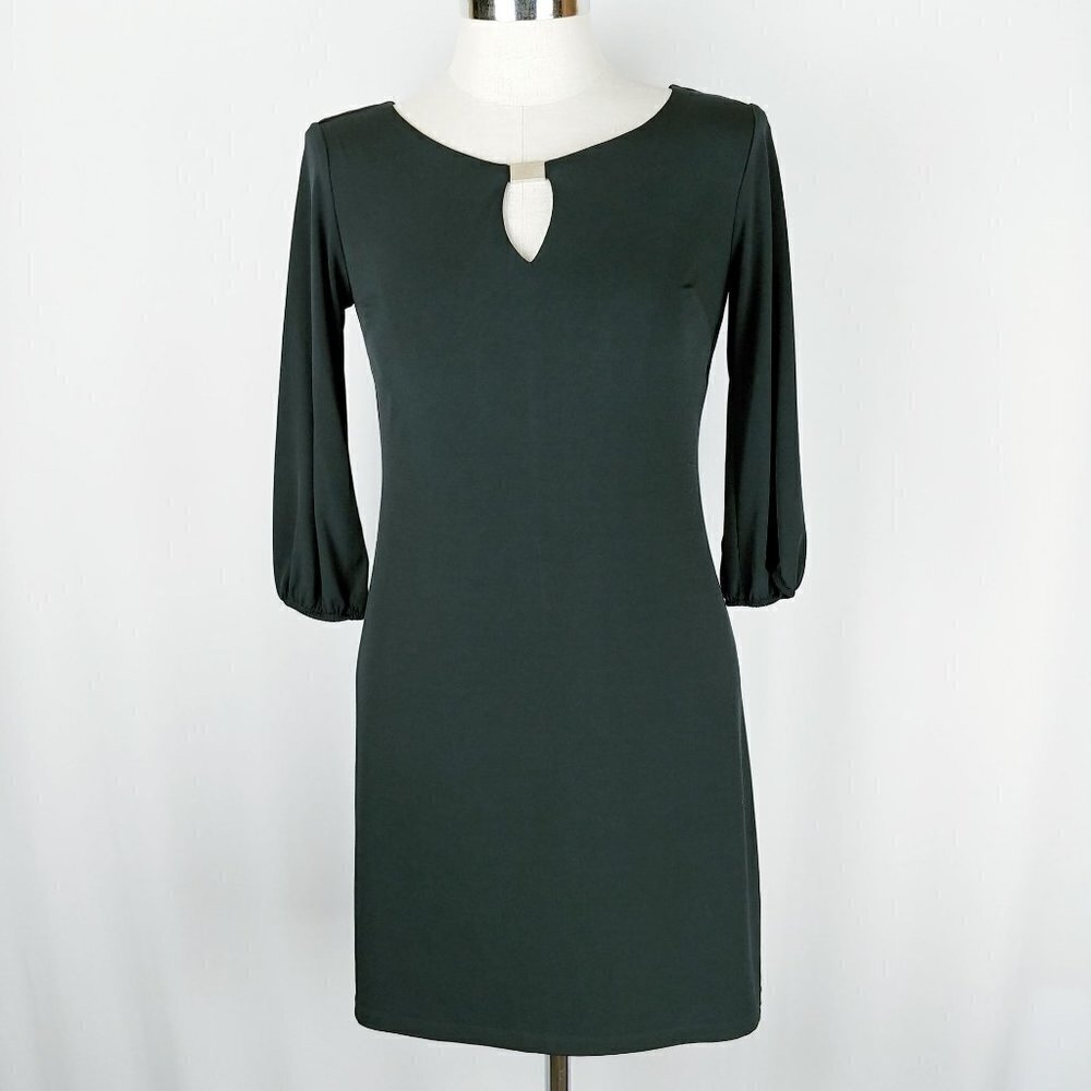 Donna Ricco Sheath Dress Womens 4 Black 3/4 Sleeve Keyhole Neck Exposed Zipper
